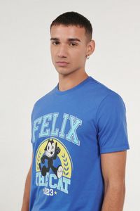 Oferta de Camiseta azul oscura cuello redondo con estampado de Félix el Gato por $11,9 en Koaj