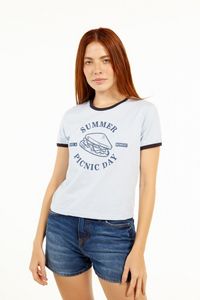 Oferta de Camiseta manga corta azul clara estampada con detalles en contraste por $9,9 en Koaj