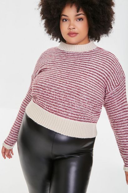 Oferta de Plus Size Striped Cropped Sweater por $3 en Forever 21