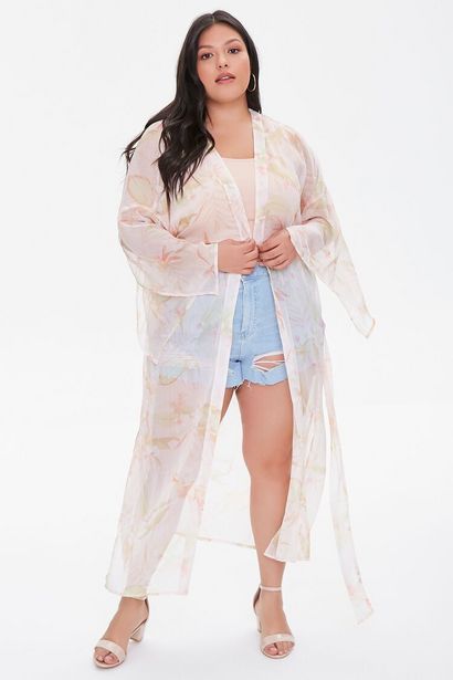 Oferta de Plus Size Tropical Floral Kimono por $10 en Forever 21