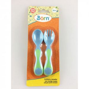 Oferta de Born cuchara y tenedor plastico soft grip. por $2,99 en Bebemundo