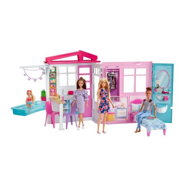 Oferta de Muñeca Barbie Mattel Casa Portátil con Piscina por $129,99