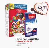 Oferta de Cereal Froot Loops 230g + leche Ta'Riko 1L por $3,99 en Tia