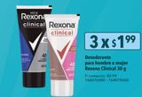 Oferta de Desodorante para hombre o mujer Rexona Clinical 30g x 3 por $1,99 en Tia